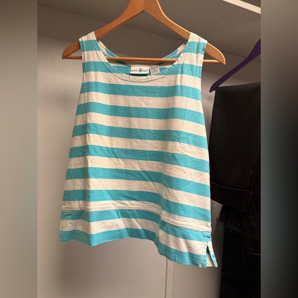Points West Blue and White Stripped Tank Top Size Small
